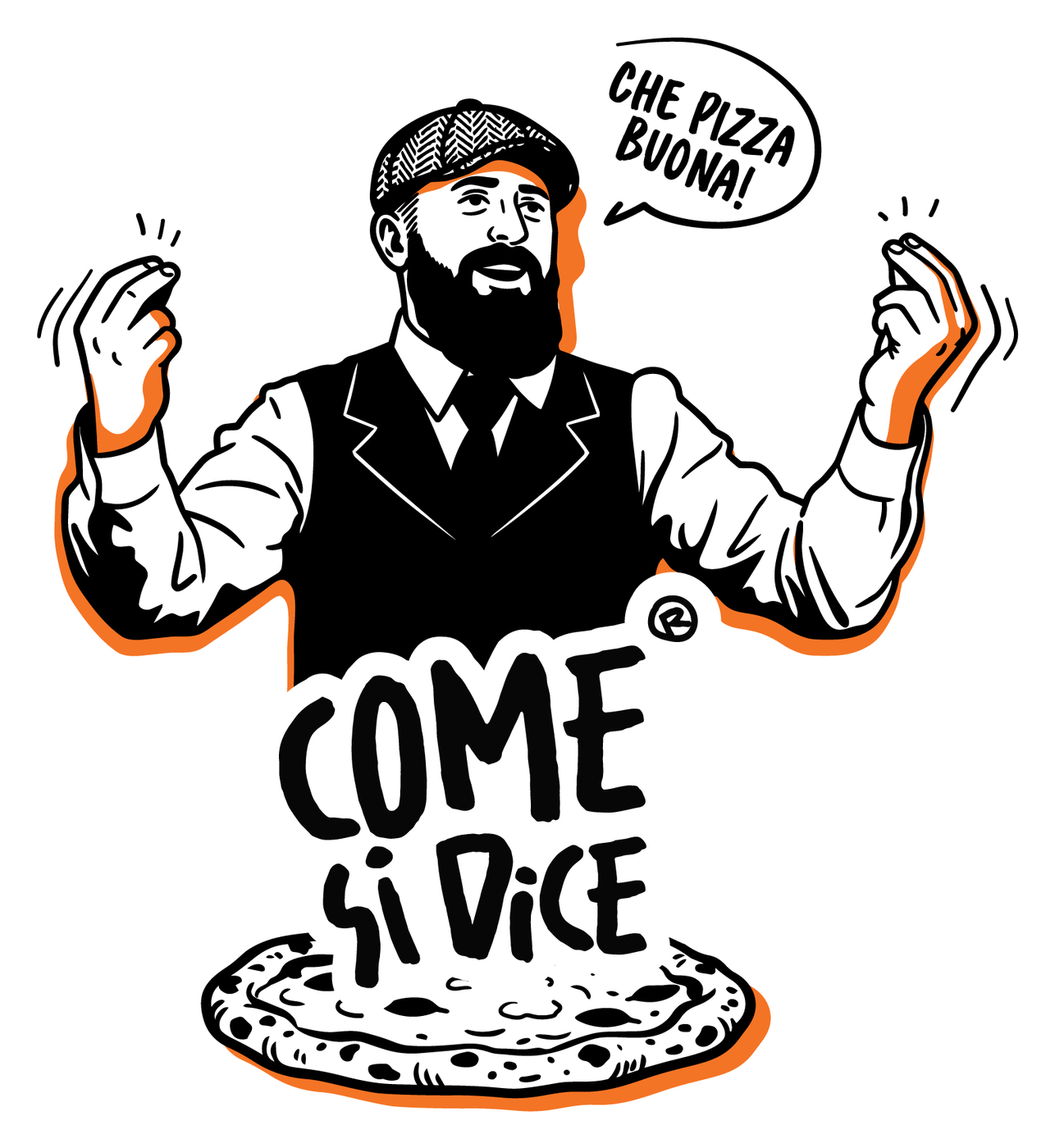 Come Si Dice — personajul pizzeriei cu textul „Che pizza bona!”